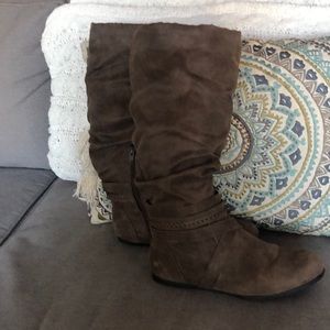 Rustic Brown faux leather suede boots